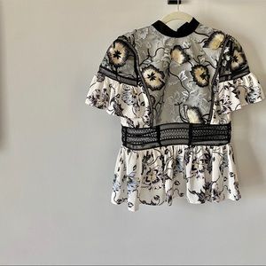 Self Portrait Short Sleeve Floral Blouse